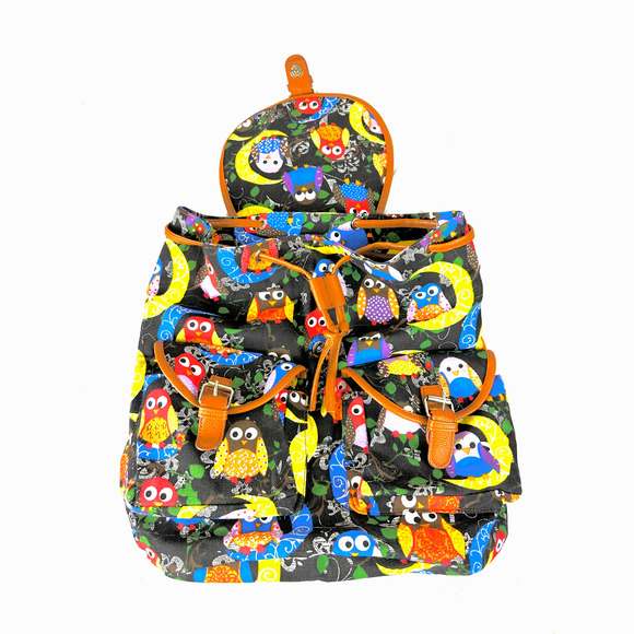 Canvas Owl Backpack Magnetic Snap Closures Padded Adjustable Shoulder Straps - Picture 2 of 9